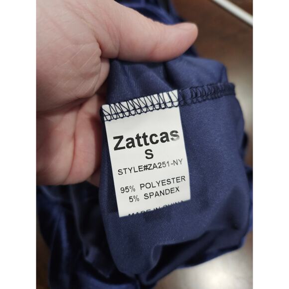 Zattcas Navy Blue Velvet Long Sleeve Winter Maxi Dress Belted Waist Size Small S - Picture 6 of 6